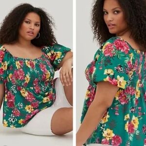 Torrid Vibrant Floral Green Blouse